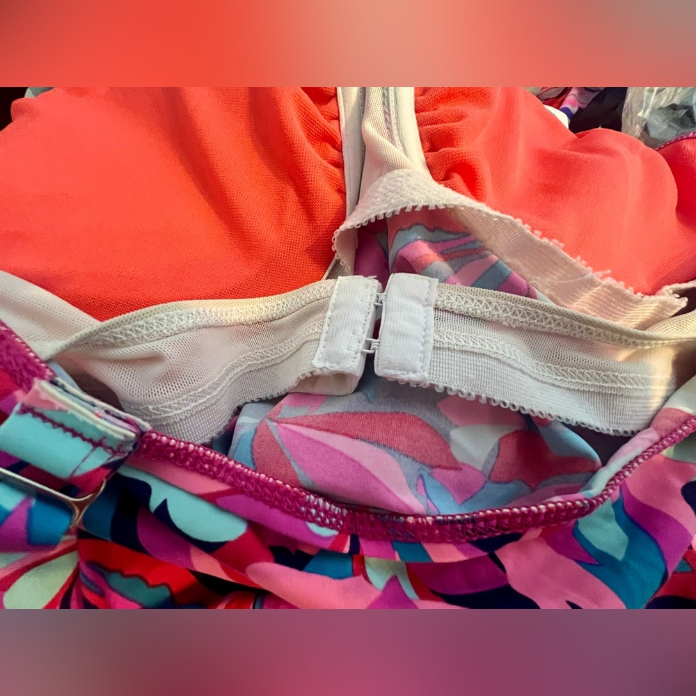 Title Nine by Carve Designs Underwire Bra Floral Swim Tankini Top Pink Size 38DD - Picture 4 of 7